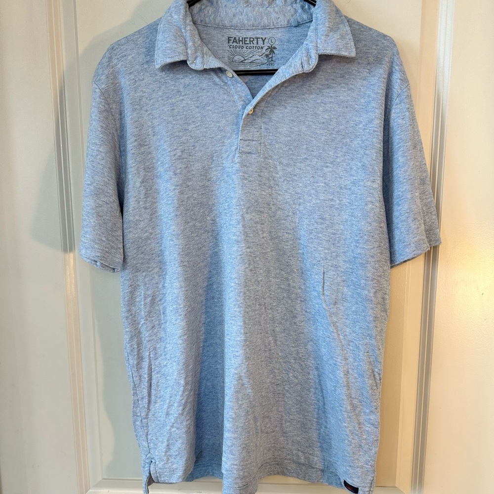 Faherty Cloud Collection Blue Short Sleeve Cotton Polo Preppy Knit Shirt,Large